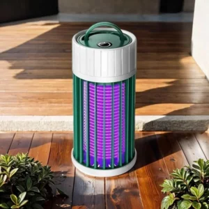 USB Recharge Electric Mosquito Catcher - Portable USB LED Light Trap Fly Bug Insect Zapper Killer. Grey and green mosquito killer lamp with USB cable.