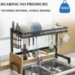 Over-the-sink dish drying rack with customizable components.