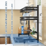 Over-the-sink dish drying rack with customizable components.