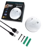 Mini Camera WiFi Smoke Detector with 1080P HD live streaming, wide-angle lens, motion detection, and night vision.