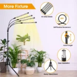 LED Plant Grow Light with Stand – 4-Tube Adjustable Indoor Lighting for Plants