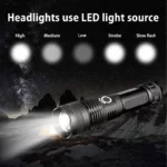 Ultra-bright 90,000-lumen flashlight with telescopic zoom and USB charging