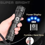 Ultra-bright 90,000-lumen flashlight with telescopic zoom and USB charging