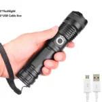 Ultra-bright 90,000-lumen flashlight with telescopic zoom and USB charging