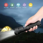 Ultra-bright 90,000-lumen flashlight with telescopic zoom and USB charging