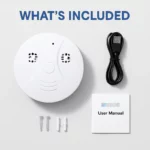 Smoke detector-style hidden camera with 1080P WiFi and night vision, mounted on ceiling for discreet indoor surveillance