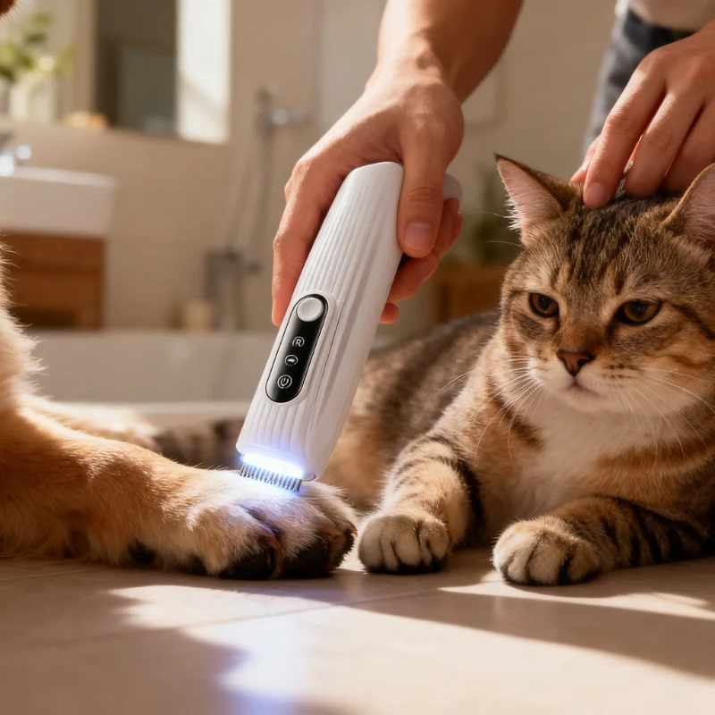 Pet category featuring dogs and cats using toys, accessories, and everyday pet care products